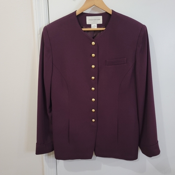 Jones New York Suit Jacket Plum Color Blazer Gold Buttons Size 12 - Picture 2 of 16